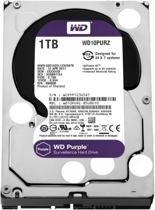 Hard diskovi SATA: WD 1TB 10PURZ Purple Surveillance
